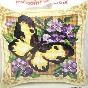 Butterfly Flower Cross Stitch Kit Pillow Front Yellow Purple Orchidea Art 9181